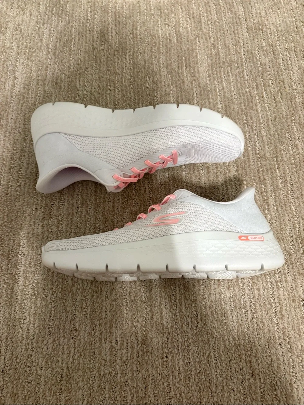 Skechers Women's White Athletic Sneakers with Pink Accents